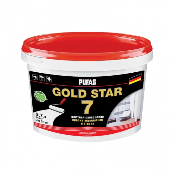 Краска в/д PUFAS GOLD STAR 7 акрилатная супербелая (2,7 л=3,5 кг)