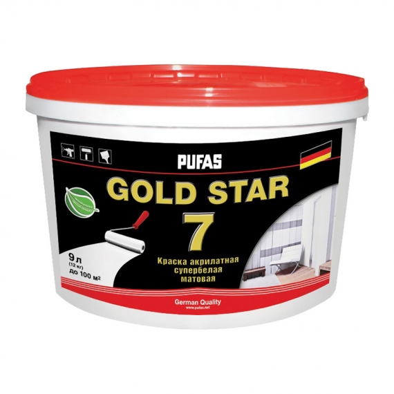 Краска в/д PUFAS GOLD STAR 7 акрилатная супербелая (9 л=11,90 кг)