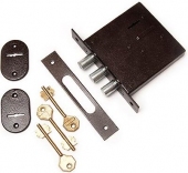 Замок врезной Биф 0010, сувальдн. ключ, 3 ригеля, коричневый