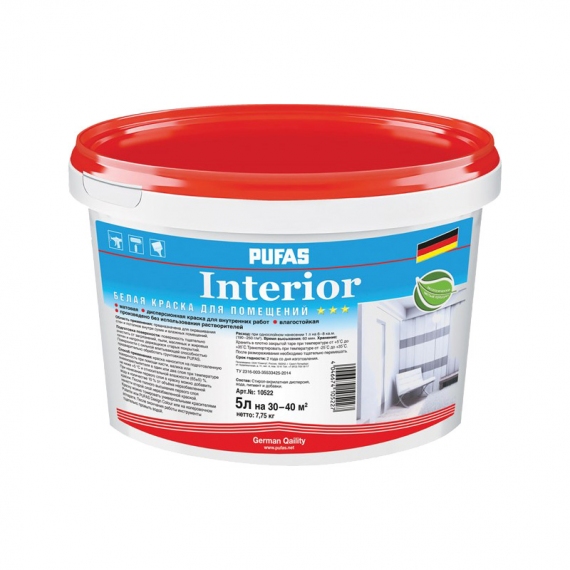 Краска в/д интерьерная PUFAS Interior oснова А белая (5 л=7,75 кг)