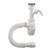 ОРИО Сифон д/раков. и мойки 1 1/2х40мм с вып. и отв. для с/м и г/труб. 40х40/50, реш.d=70мм А-40059