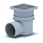 Трап пласт. регул.гориз. d=110мм 150х150мм, с металл.решеткой, до 300 кг, 2,1 л/с, гидрозатвор