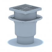 Трап пласт. регул.вертик. d=110мм 150х150мм, с металл.решеткой, до 300 кг, 2,1 л/с, гидрозатвор